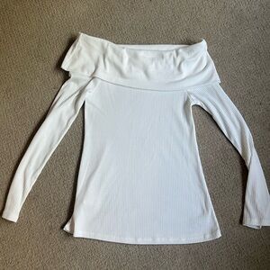 Off the shoulder white stretchy top.